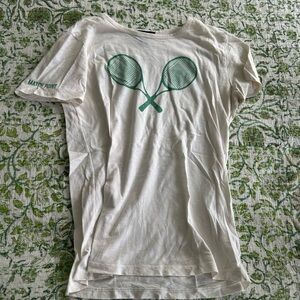 J. Crew White Tank Top with Green Tennis Design